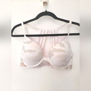 PINK White & Grey Camo Racerback Bra